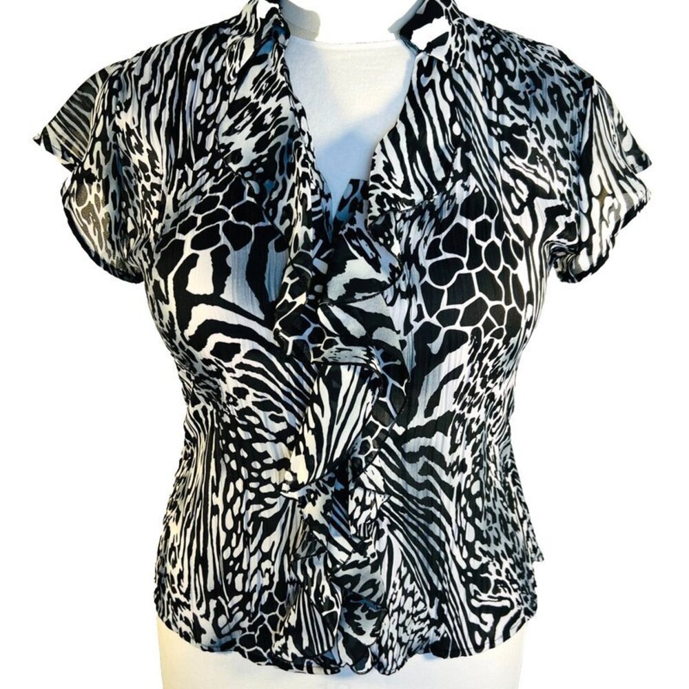 Style & Co - Women's 1X Blouse Ruffle Front Animal Print Short Sleeve